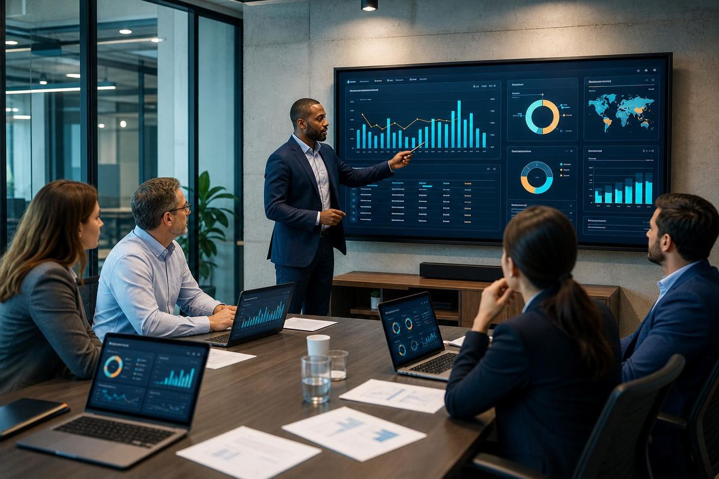 Facilitator walking a team through a performance dashboard